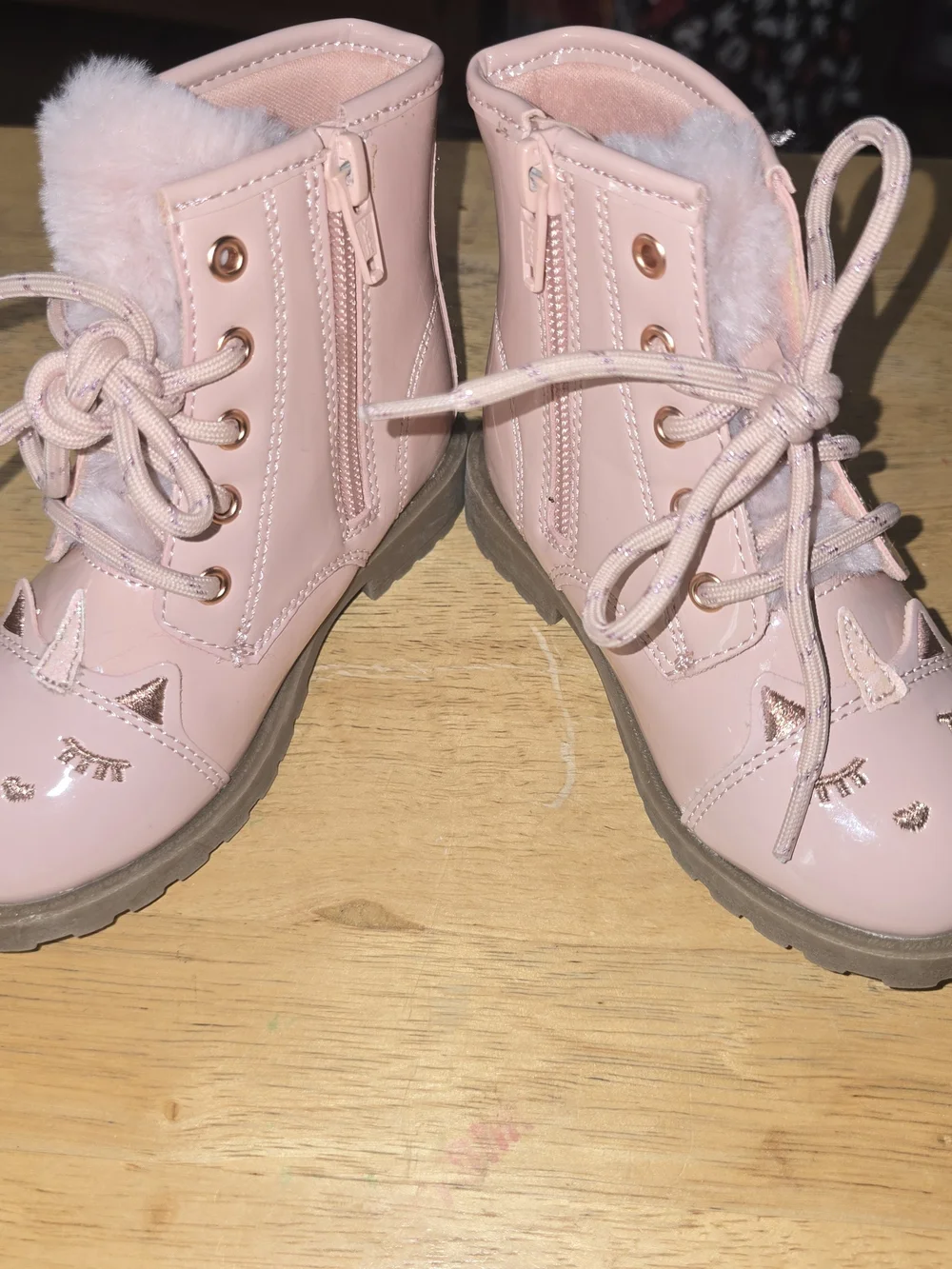 Wonder Nation Kids Size 8 Pink Unicorn Combat Boots Faux Leather Side Zip Girls